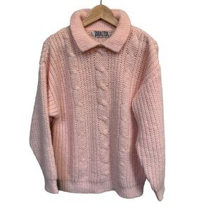 Vintage Pale Pink Chunky Cable Knit Collared Sweater